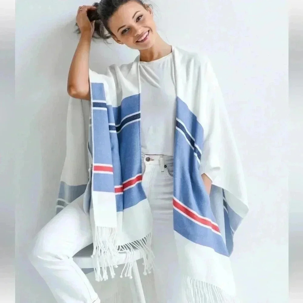 MER SEA Classic Pocket Travel Wrap Striped‎ Fringes Sz OS